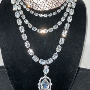 Rhinestone Choker & Layered Statement Necklace Set | Silver Tone Glam